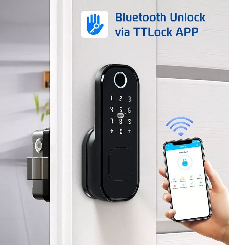 Tuya Smart Handle Door Lock With Card Hole Opener Kit Door Magnet Rim Lock Waterproof Main Door Lock Set Digital