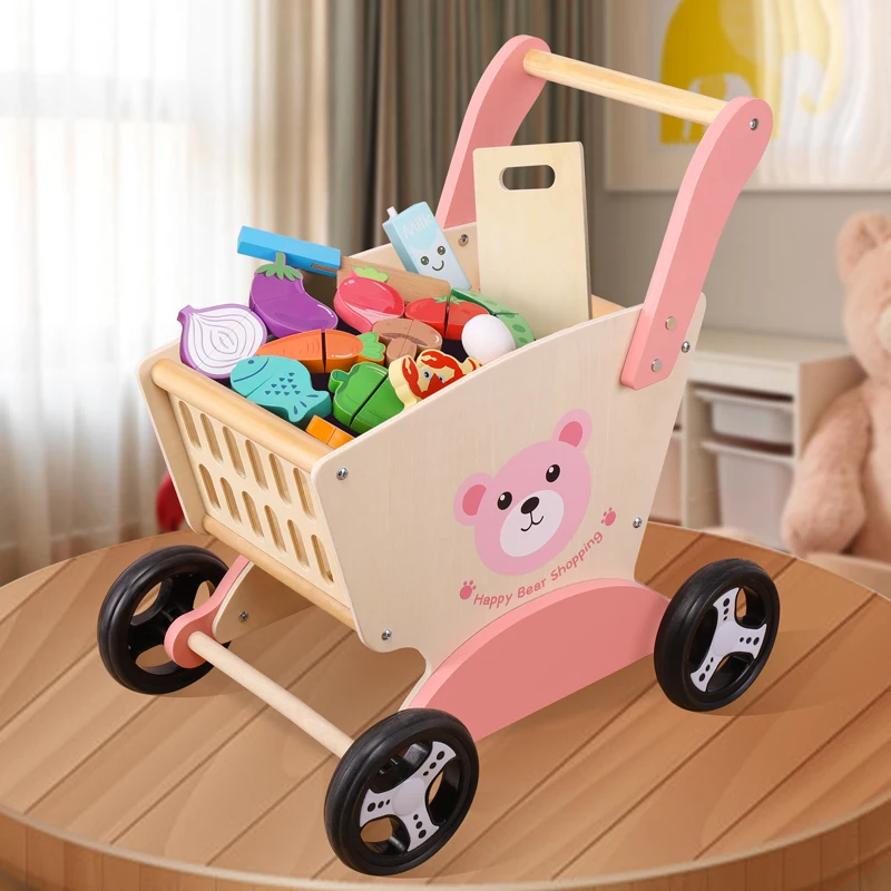 Factory direct sale baby animal shape shopping cart toy with food home supermarket toy Wholesale role play kitchen toys for kids