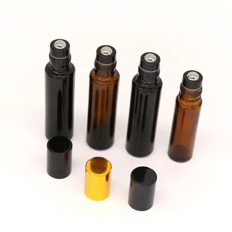 3ml 10ml clear amber black roll on glass bottle glass vial with glass / stainless steel roller cap plastic cap