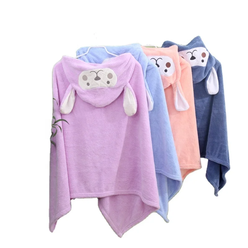 Hot Coral Fleece Hooded Children Bath Towel Bathrobe Microfiber Absorbent Quick-Drying Shower Towel For Kids