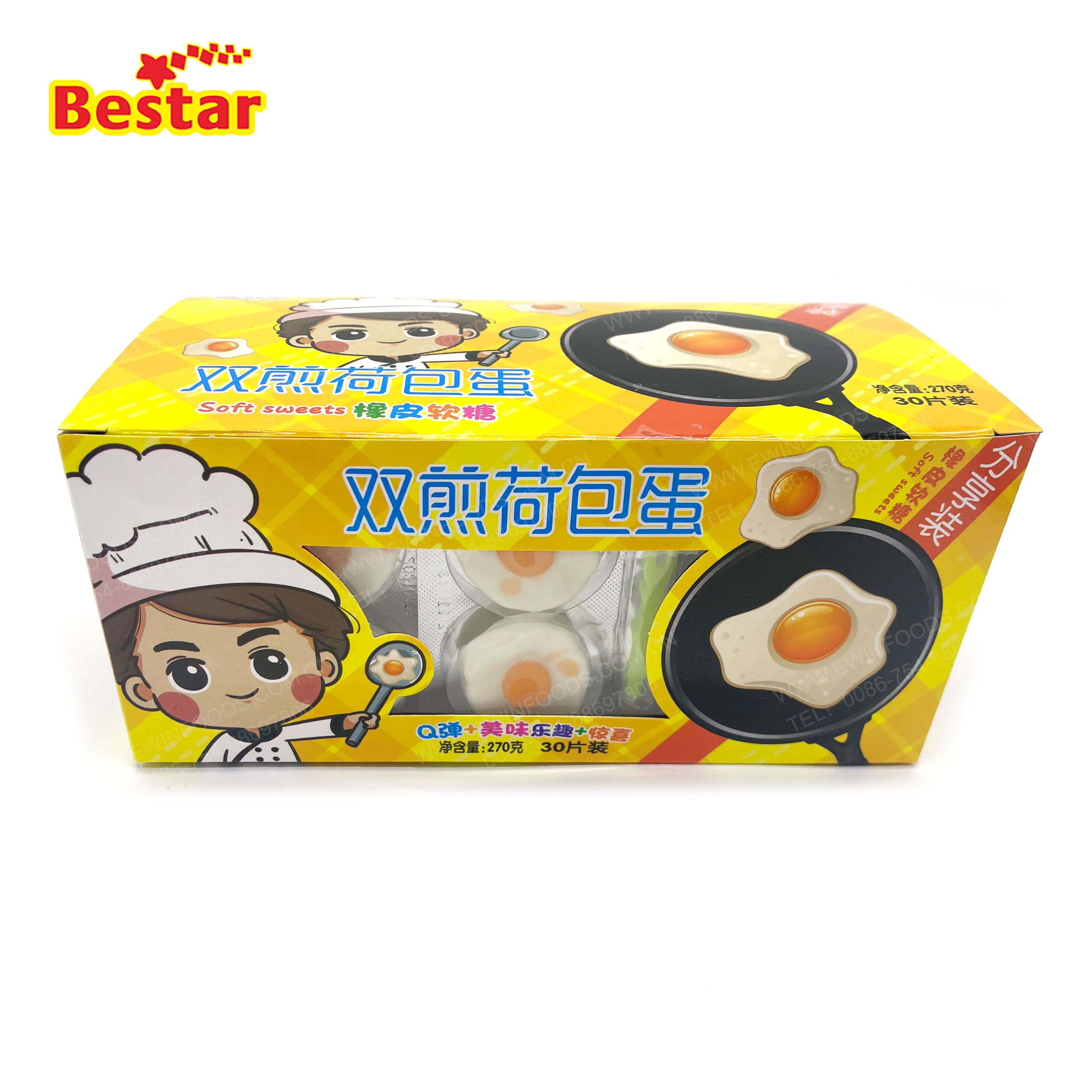 Желе для яиц, жевательные конфеты, производители жевательных конфет, Халяльные двойные жареные яйца, жевательные конфеты с вилкой