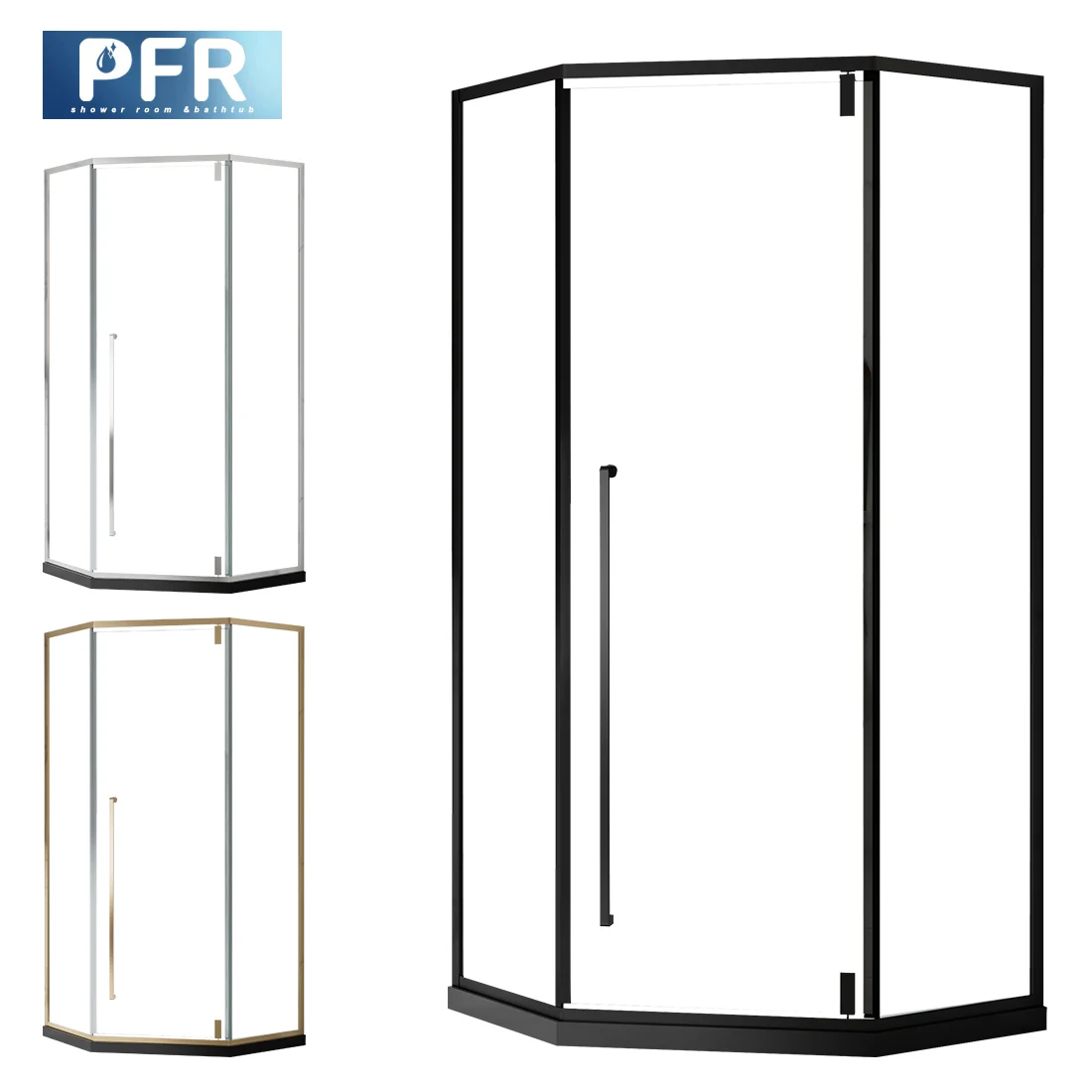 Modern Design Frame 6mm Clear Tempered Glass Shower Enclosure Matt Black Diamond Shaped Hinge Door for Bathroom or Hotel