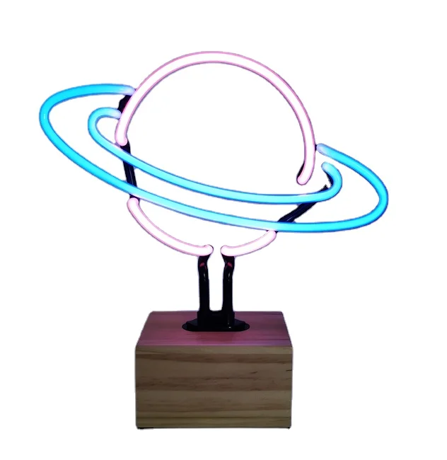 Wood Base Neon  Light  for  Saturnian Ring