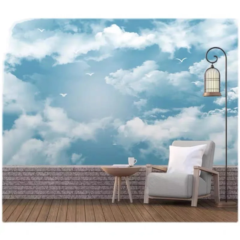 3d Nordic  TV wall background wallpaper 5d 8d bedroom blue sky warm color wall cloth hotel wall fabric