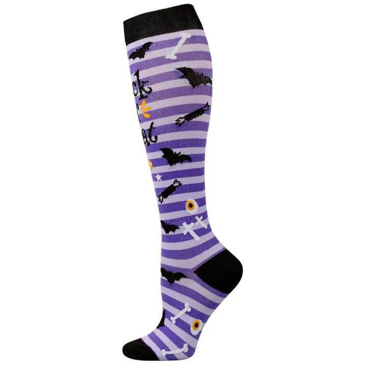 Halloween Socks Athletic Ghost Pumpkin Skulls Festival Knee High Socks Graduated For Sport Nurses Compression Socks