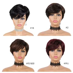 Natural Black Pixie Cut Wig Short Human Hair Wigs Curly Hairstyles Layered Wavy Short Black Wig Pixie With Bangs for Women