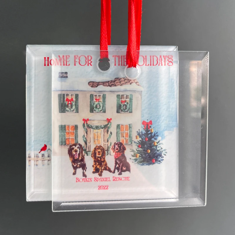 Wholesale Custom Blank Square Glass Christmas Decoration Ornaments Sublimation Square Crystal Glass Pendant for Photo