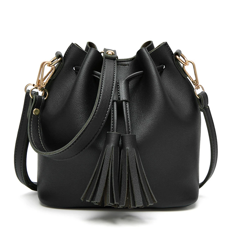 Bucket with Tassel String Pocket Shoulder Handbags Ladies Women Crossbody Bag Fashion Bag Wallets for Women Fashionable PU OEM