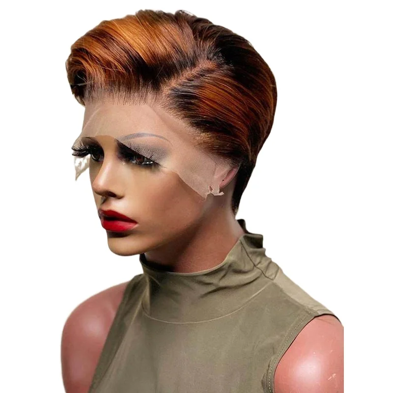 Cheap Wigs With Lowest Price Human Hair Honey Blonde HD T Part Lace Frontal Wigs Bob Short Pixie Wig For Black Women