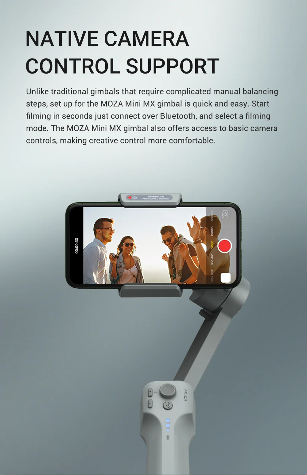 Moza Mini MX anti-shake selfie stick portable vlog 3 axis handheld mobile phone gimbal stabilizer for smart phone