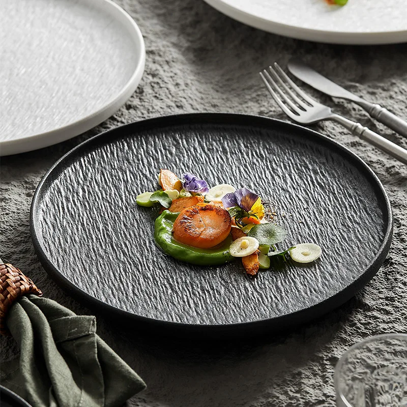 Питание для отелей Piatti moderni neri della porcellana di lusso serie del piatto per il ristorante ristorazione