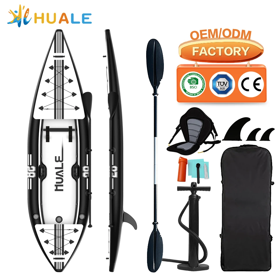 Huale Inflatable 4m Drop Stitch Kayak 1 Person Fishing Canoe With Durable PVC Hull Seat