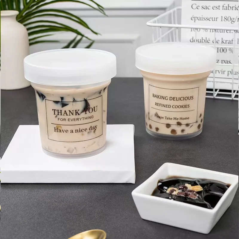 500ml 16 oz Round disposable taro ice cream dessert bowl takeaway Plastic PP Frozen Yogurt Jelly Dessert Cups box with Lid