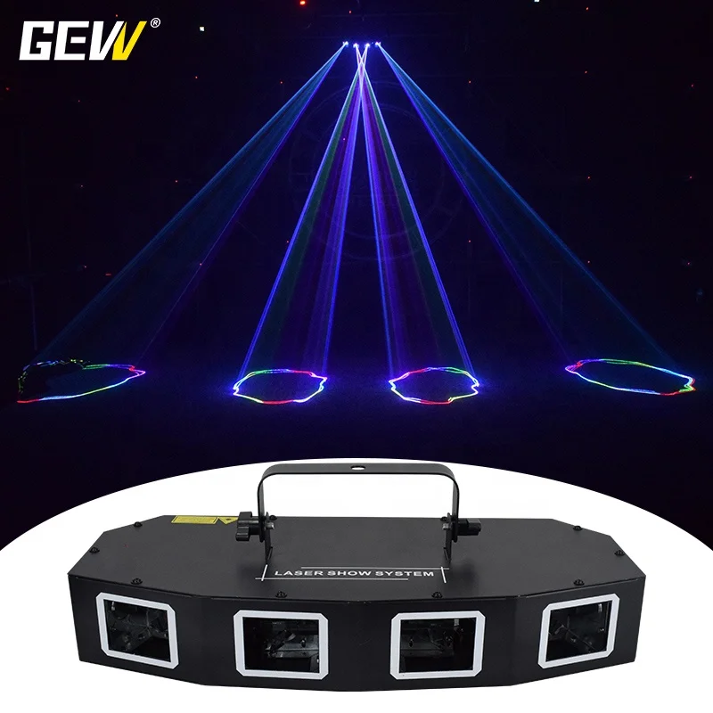 GEVV KTV 4 Heads Full Color Laser Stage Lights Projector Green Animation Laser Light for Christmas Dj Disco Bar