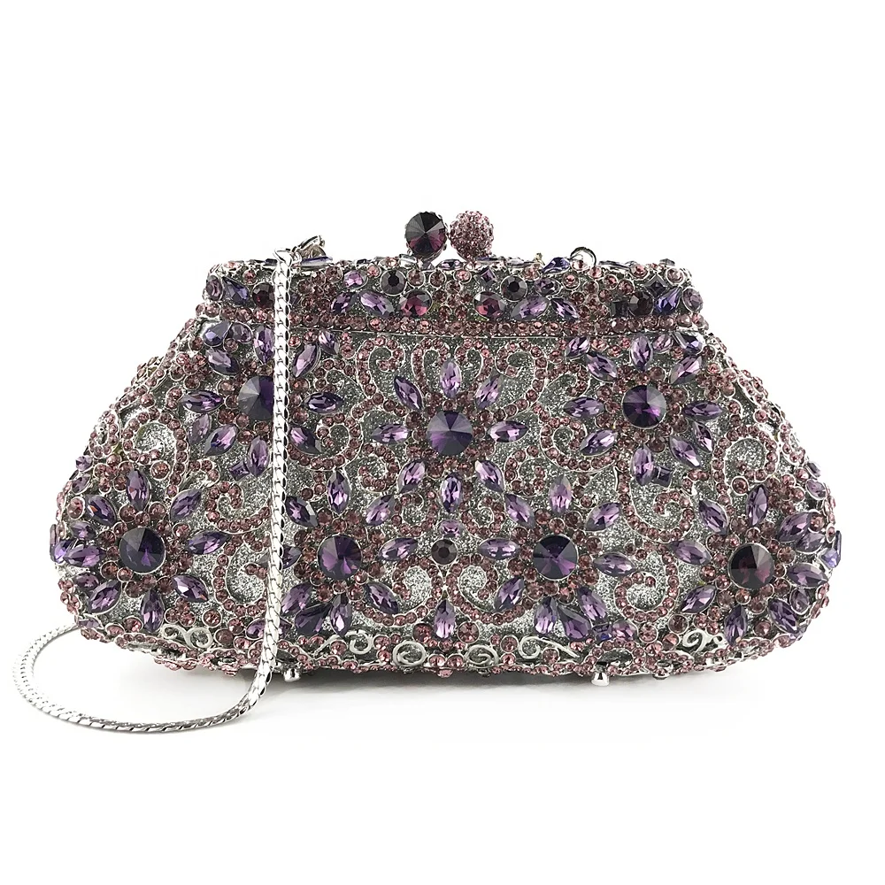 OC3923 Newest Design 2021 Purple Crystal Evening Bags