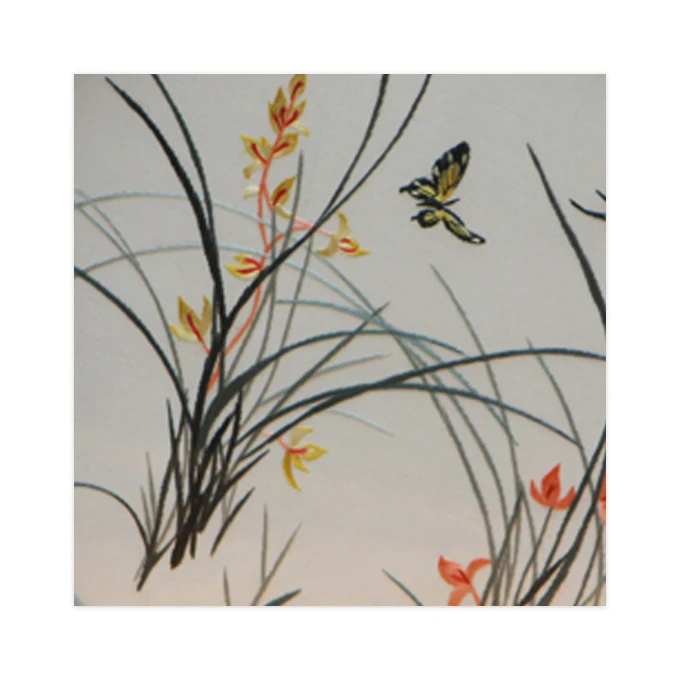 Shu Embroidery Butterfly and Orchid  Pictures Double-sided embroidery Black With Brown Ornaments Intangible Cultural Heritage