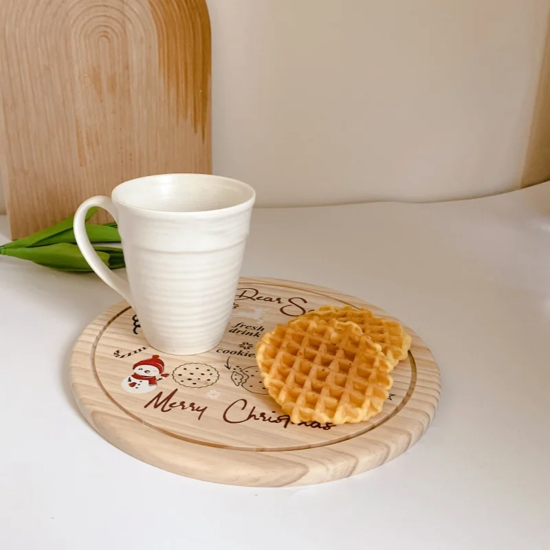 Set of 2 Santa Cookie Plate Mats & Pads Kids Christmas Eve Treats Serving Board Platter Wooden Milk Tray for Kids