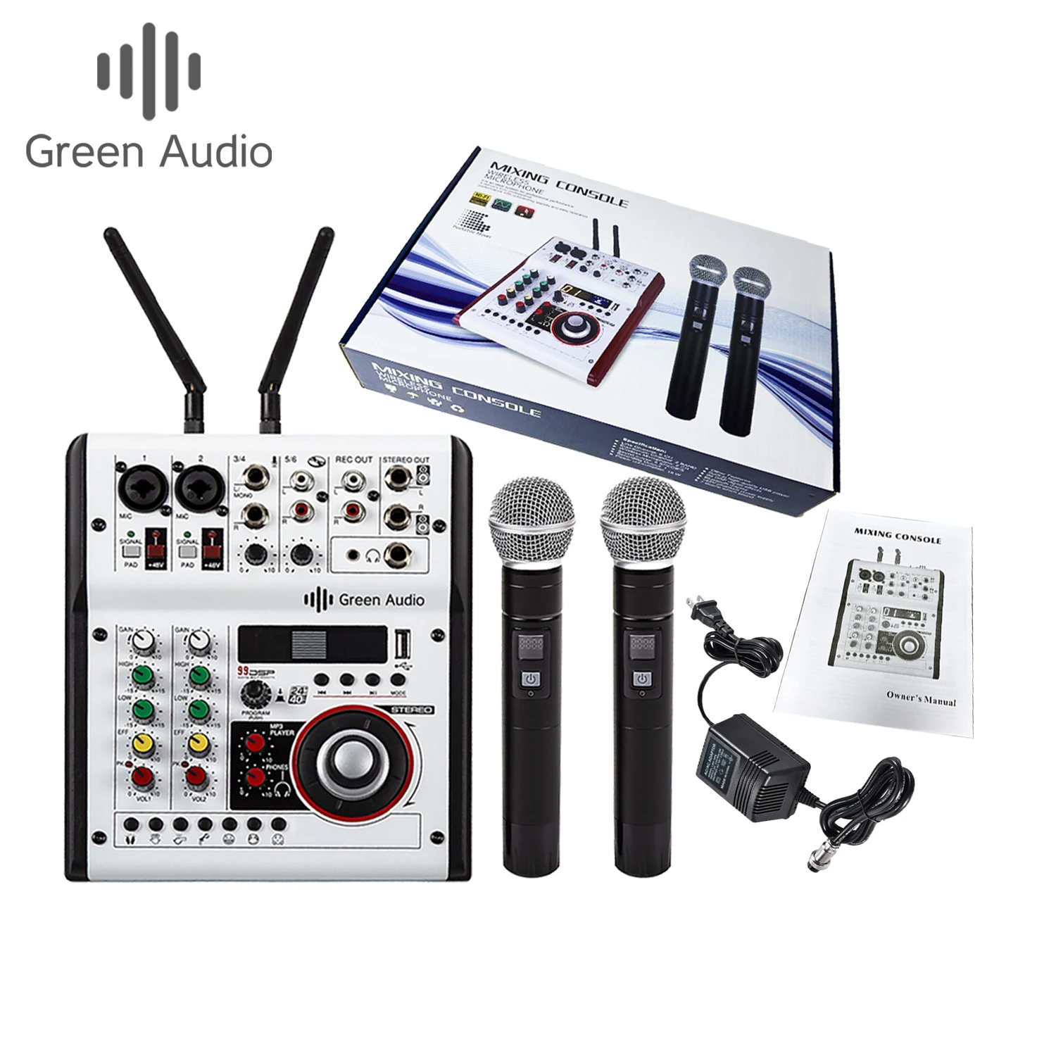 GAX-G06 Professional Console MP3 Computer Input Built-in 99 Reverb Effect 6 Channel Digital Audio Mixer with Microphones