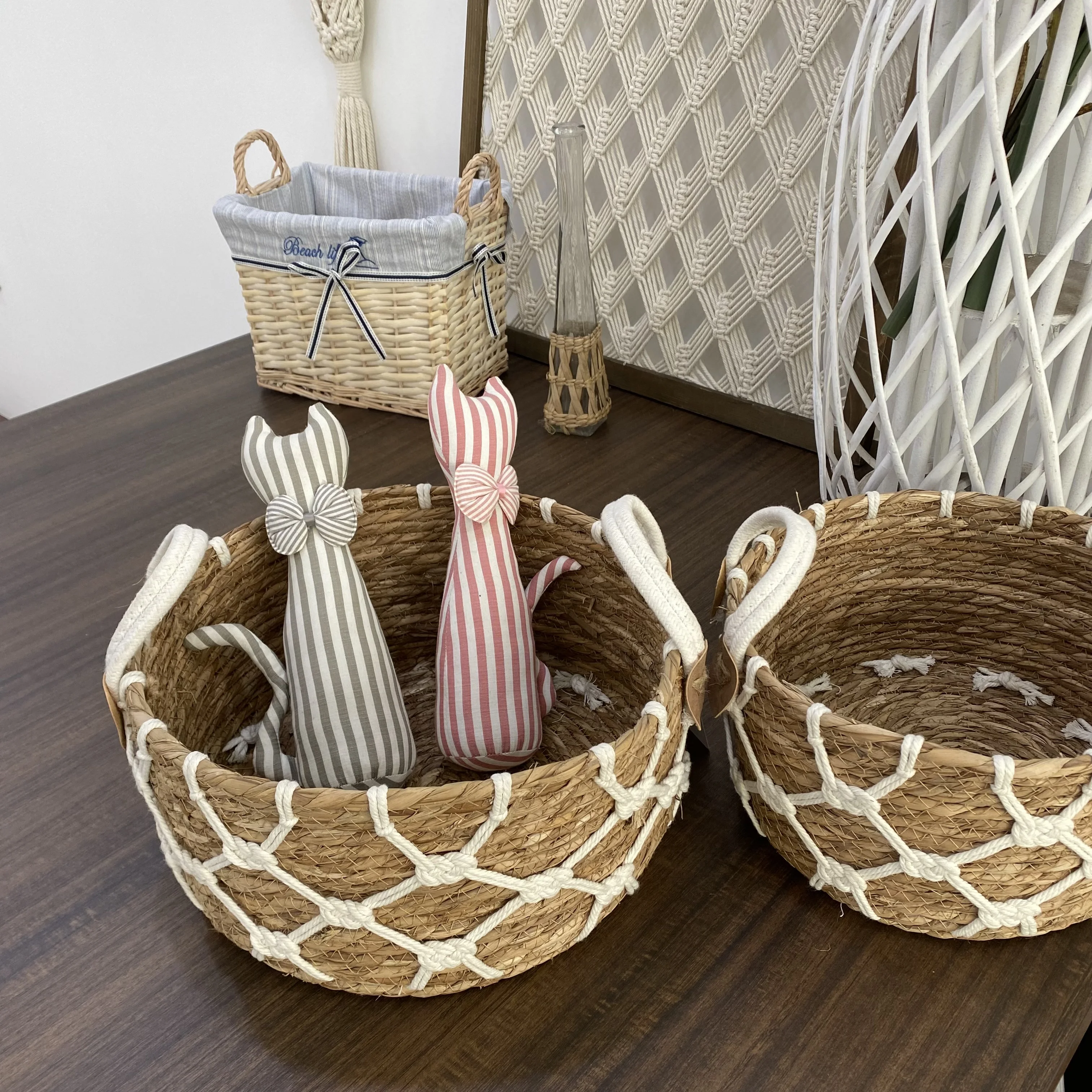 Best Price Storage Grass Craft Baskets Wicker Colourful Cotton Rope Plant Flower Basket