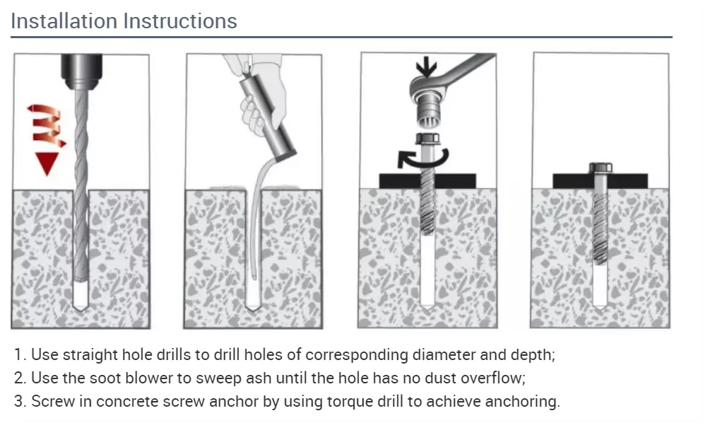 Concrete Screw bolts Manufacturer 1/4' x 2-1/4' Hex Head Concrete Screw Bolt 1/4' x 1-3/4' Hex Head Concrete Screw Bolt