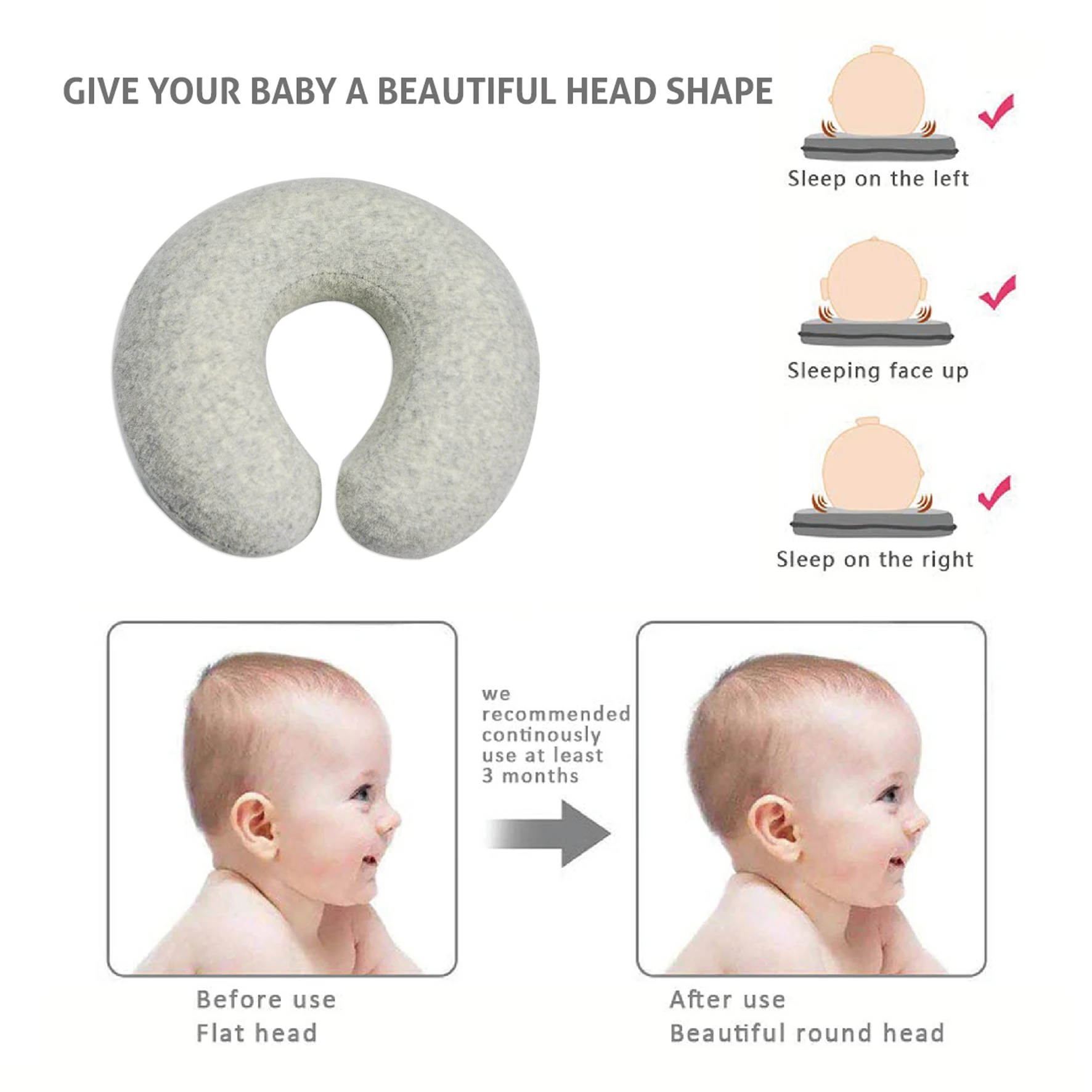 Breathable memory foam travel sleeping U shape nursing neck support pillow for baby infant newborn