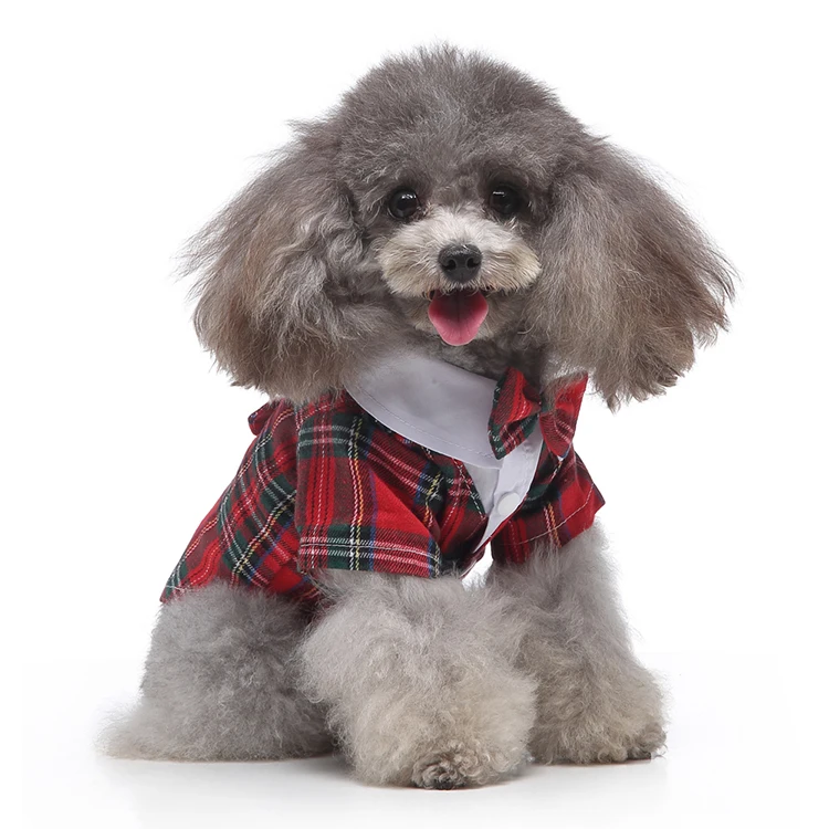 High Quality Formal Dog Dress Red Plaid Bowknot Party Dog Clothes for Male Dogs