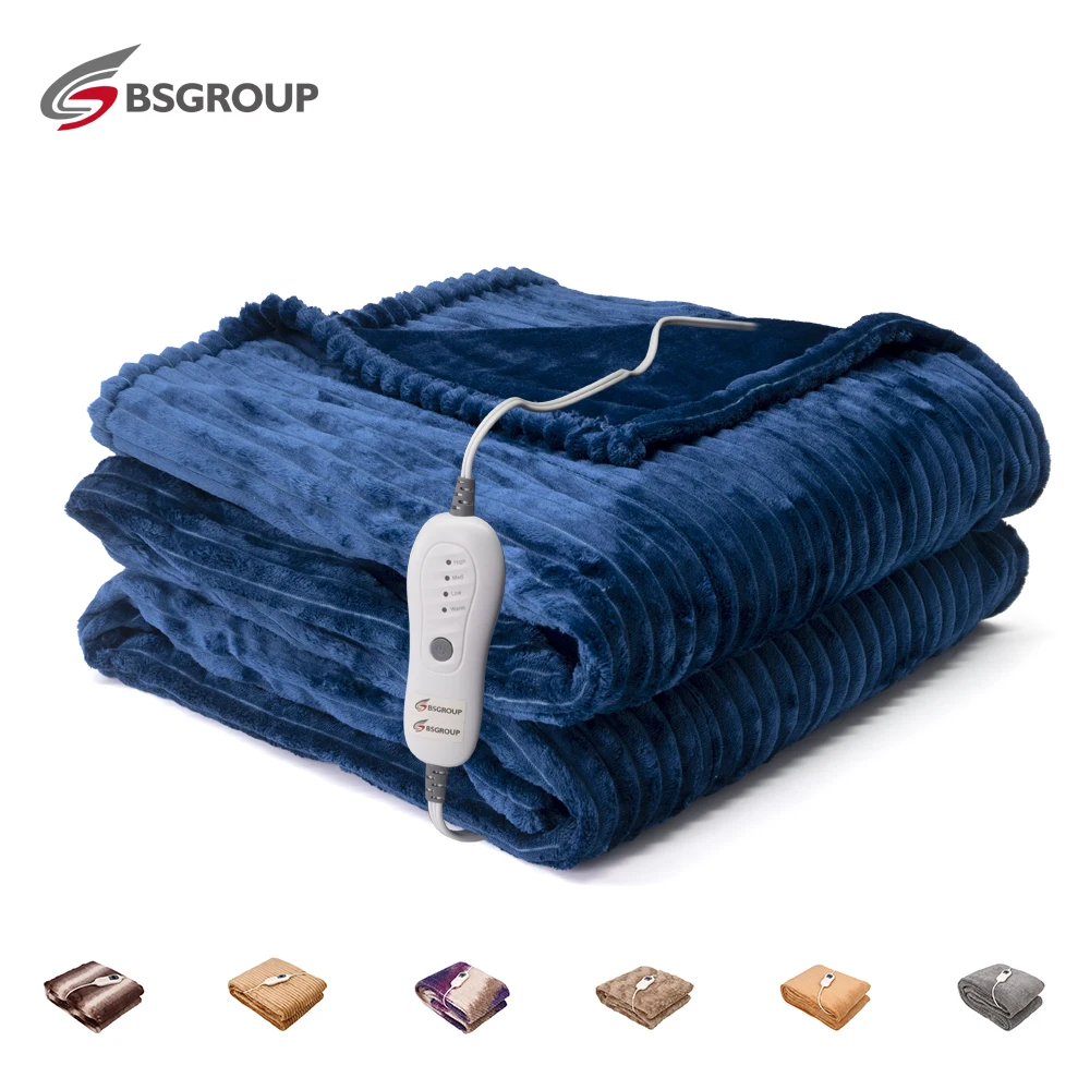Soft Flannel Fleece Heated Blanket Machine Washable PTC+NTC Overheat Protection Electric Heated Blanket For Winter