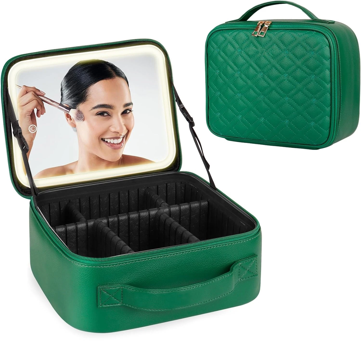 New Style LED Light Mirror Large Capacity  Makeup Storage Box Professional Chargeable USB Travel Portable Cosmetic Bag