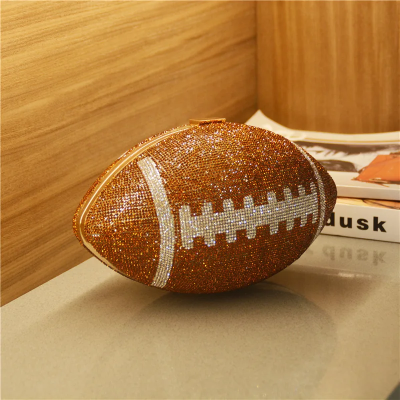 new arrivals Crystal Clutch Soccer Shaped Diamond bling Handbag Shoulder Bag Rhinestone American Football Clutch Purse