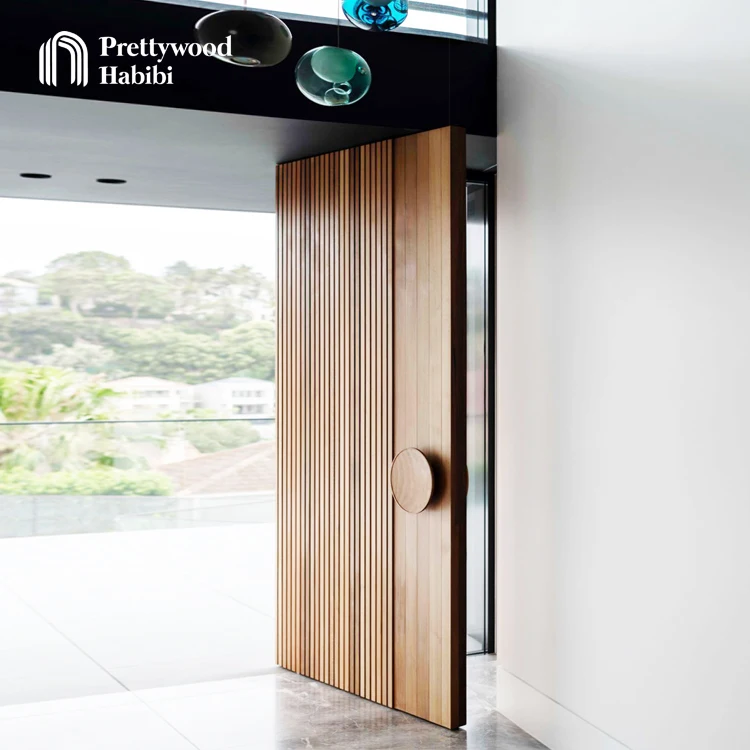 Australia Residential Modern House Entrance Exterior Vertical Slats Design Solid Wooden Front Pivot Entry Door For Houses