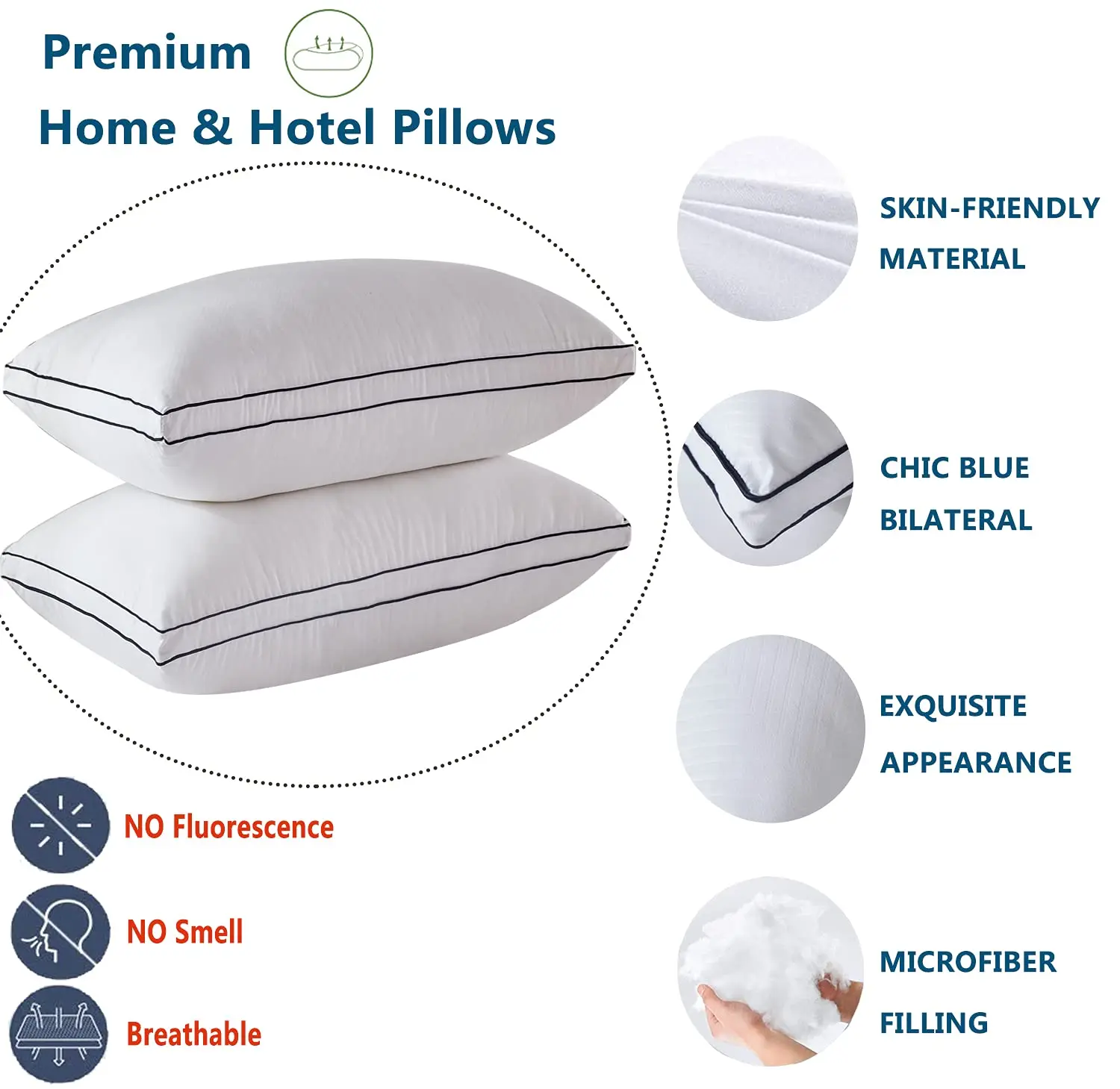 customized soft middle firm hotel quality queen king size pillow hotel pillow insert for selling