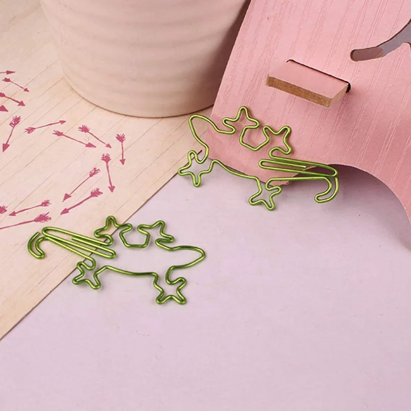 Creative Green Gecko shaped paper clip metal Bookmark