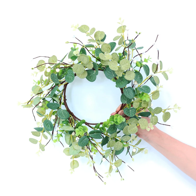 Amazon Hotsales 18inch Artificial Eucalyptus Wreaths  green color spring summer wreath for wedding home decor
