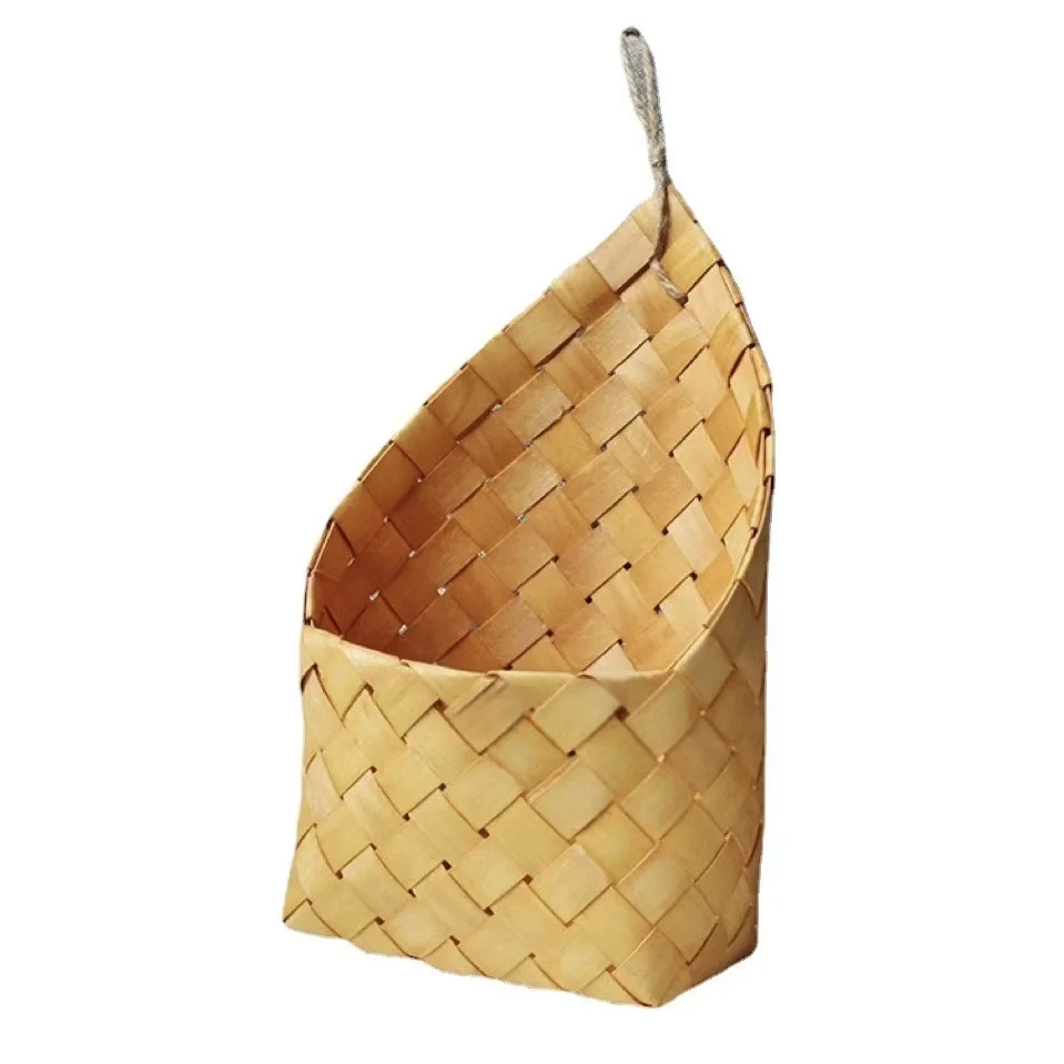 Hand-woven basket pastoral wall hanging flower basket kitchen ginger garlic storage groceries kitchenware balcony hanging basket