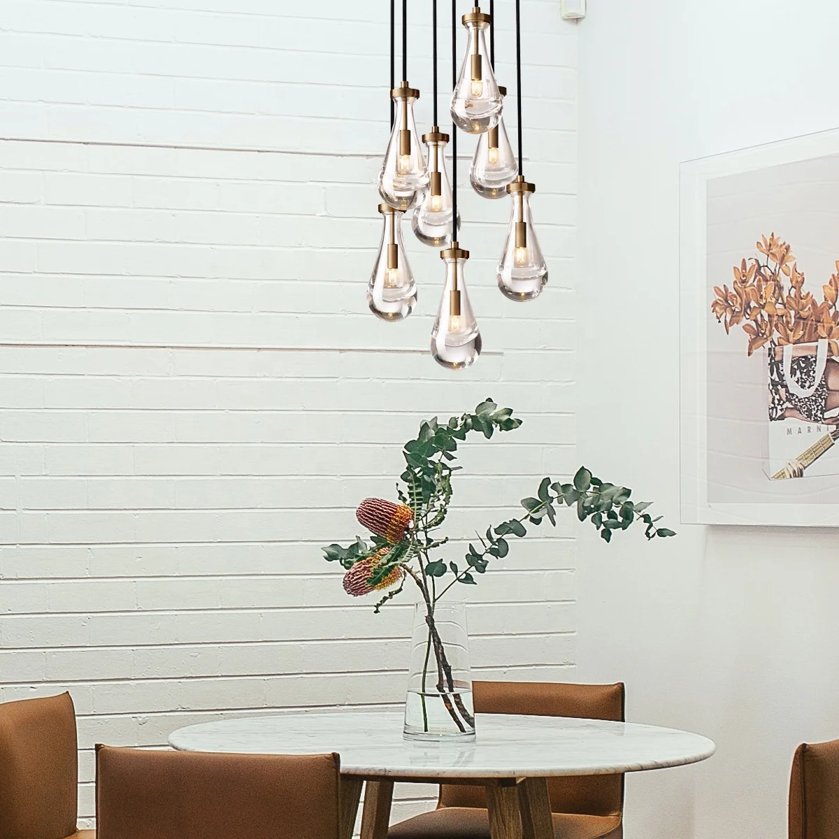 Modern Industrial Rain Drop Pendant Light Chandelier With Unique Glass Shade For Kitchen Island Living Room Bedroom Dining Room