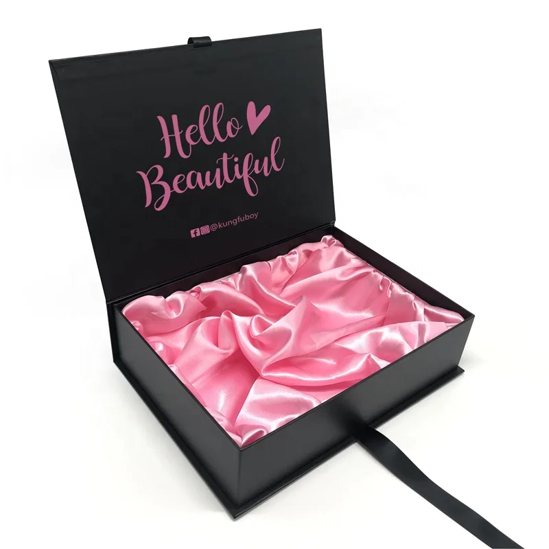 High-end luxury logo printed o ne-piece lining satin women custom underwear packaging box