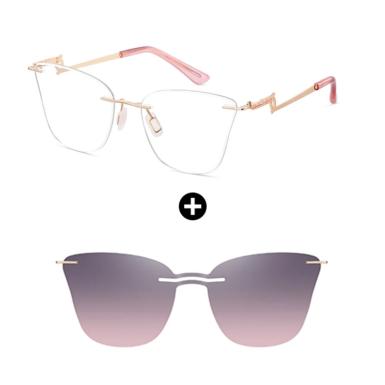 High Quality Factory Ready Stock Rimless Metal Frames Glasses With Sunglasses Polarized Magnetic Clip On Sunglasses