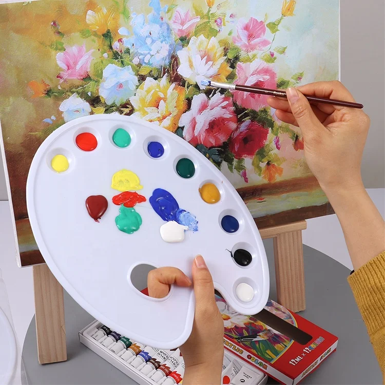 Foska Paint Tray Palettes Professional 9 Holes Oval Artist Plastic Paint Palette Watercolor Palette Painting For Drawing