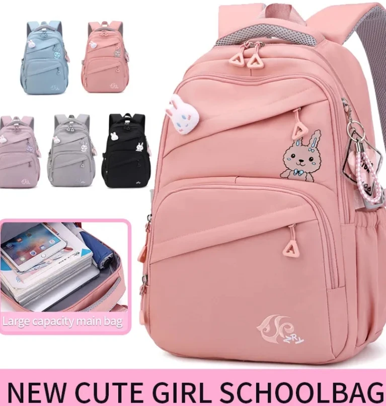 Hot Selling Large Capacity Rabbit Cartoon Backpack for Girls Students Cute Kawaii Kids Fashion Mochila Geometric Animal Patterns