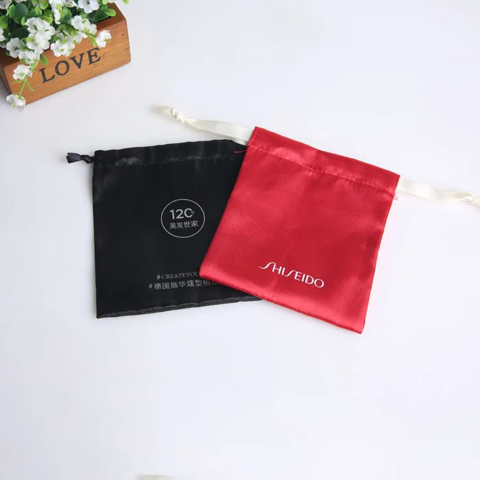 High quality custom logo pink gold wholesale candy jewelry satin drawstring pouch heat transfer printing jewelry pouch