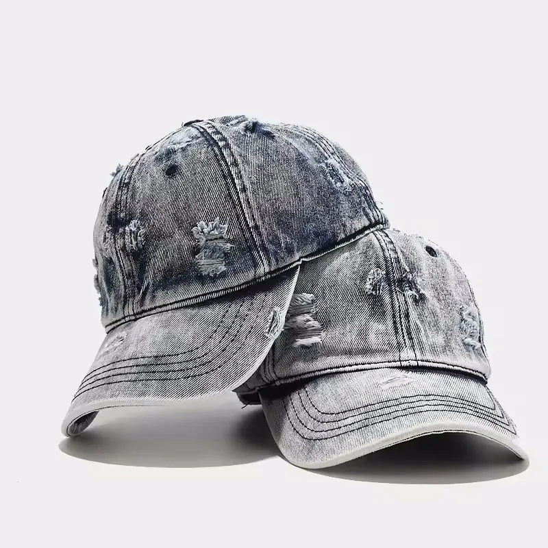 DATOU Wholesale Spring Summer Blank Washed Denim Patches Basic Sport Hat Custom Logo Embroidery Distressed Pickling Baseball Cap