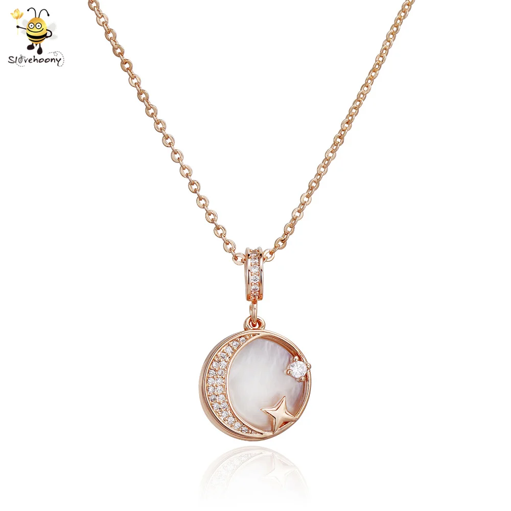 Slovehoony 2020 женские ювелирные изделия из сплава AAA CZ подвеска круглой формы Луна и Звезда кубический цирконий бриллиантовые ожерелья
