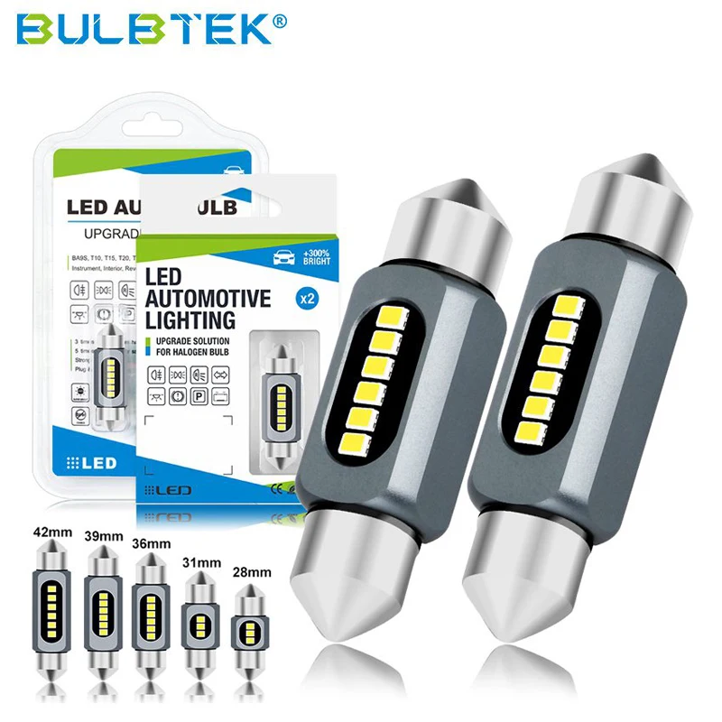BULBTEK 29mm 31mm 36mm 39mm 41mm 44mm SMD Car Read Roof Dome Interior Capsule Light Reading Ceiling CANBUS Festoon C5W LED Bulb