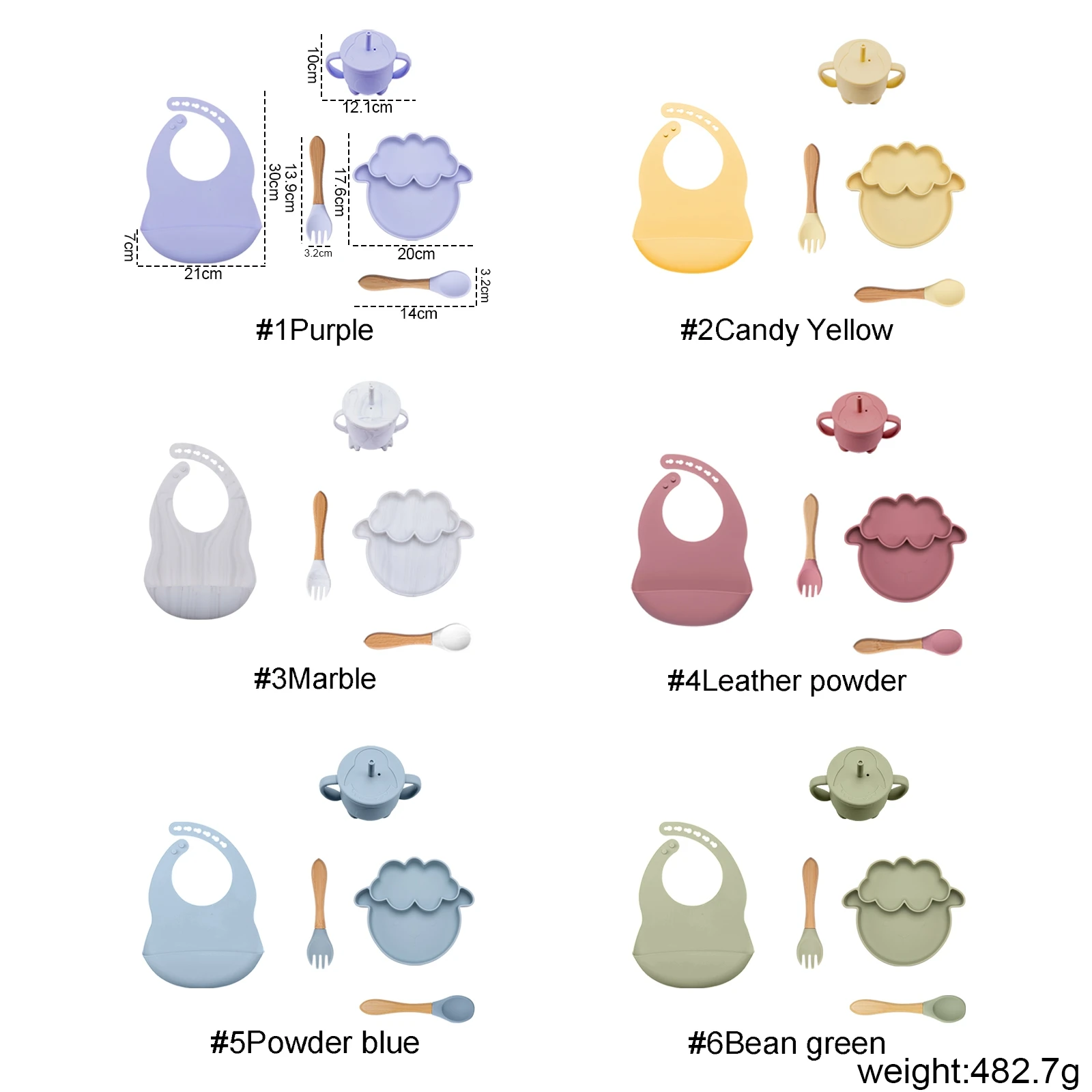 Силиконовый нагрудник на присоске для детей Кормление овец обеденная тарелка вилка ложка набор из пяти предметов