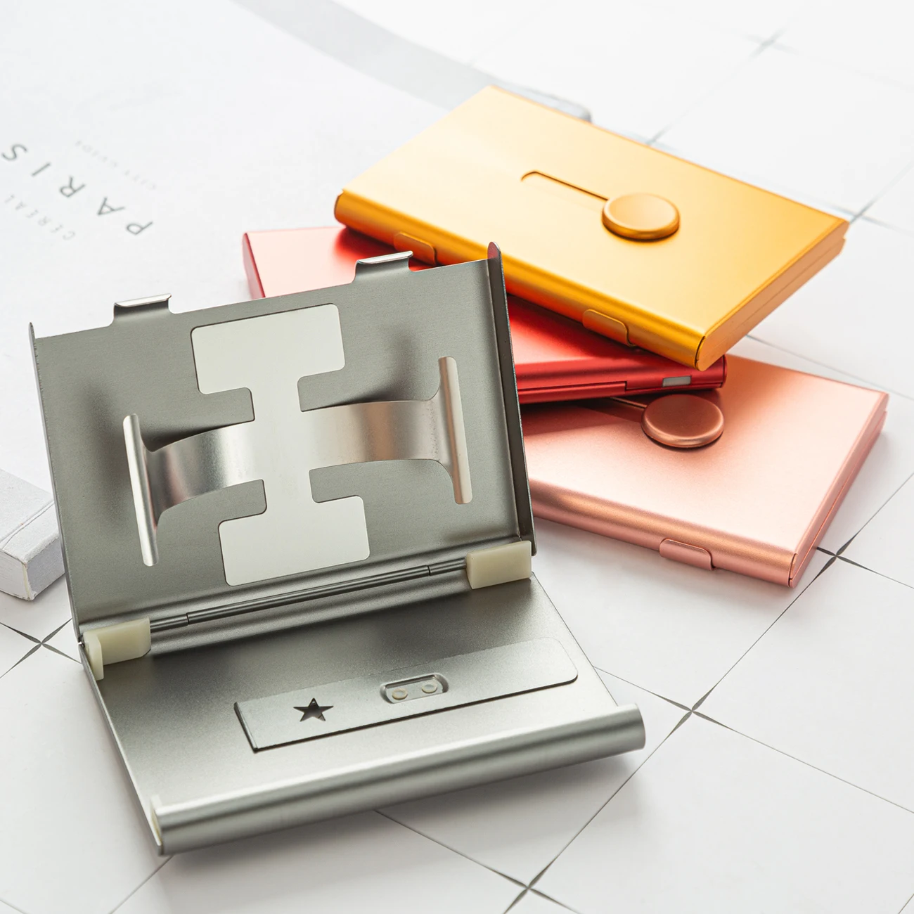 Personalized business card holder leather aluminum metal name card case box for men woman