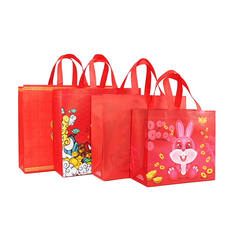 Wholesale christmas gift wrapping bags non woven bag chinese new year promotional reusable tote handbags women shopping bags