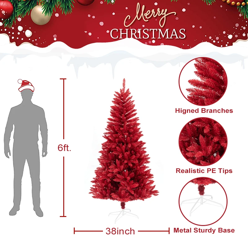 wholesale customized size high quality christmas tree pure red PVC stable metal stand artificial Christmas tree