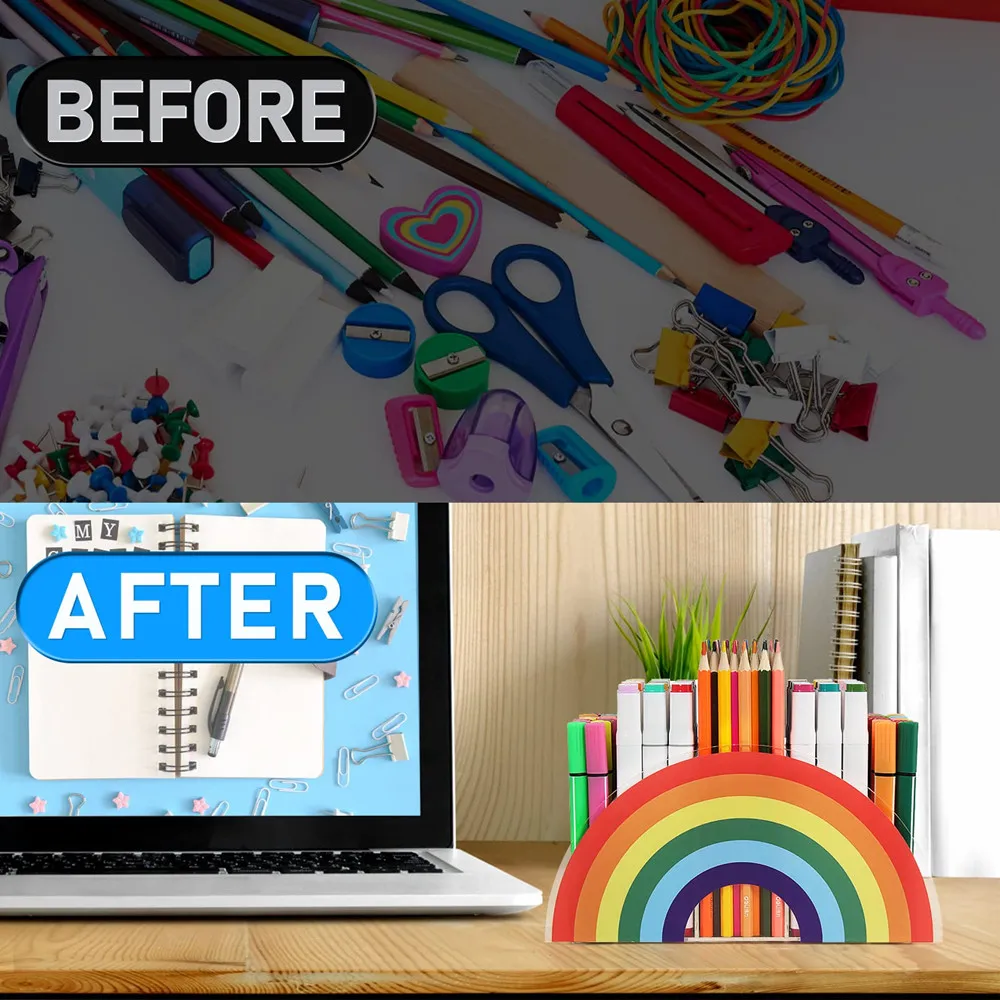 Wholesale Rainbow Acrylic Desk Organizers Clear 5 Compartment Multifunctional Home Office Storage