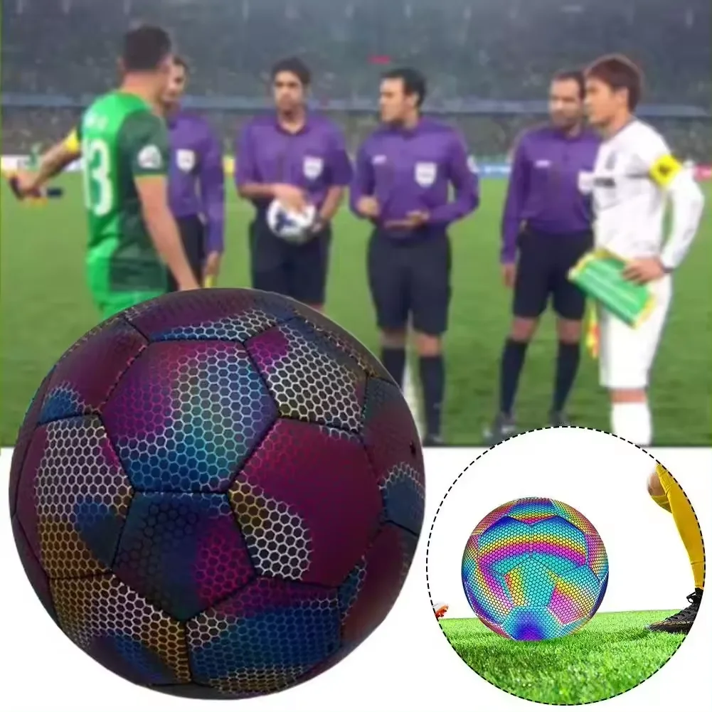 Custom logo durable PU leather glowing reflective football holographic size 5 soccer ball