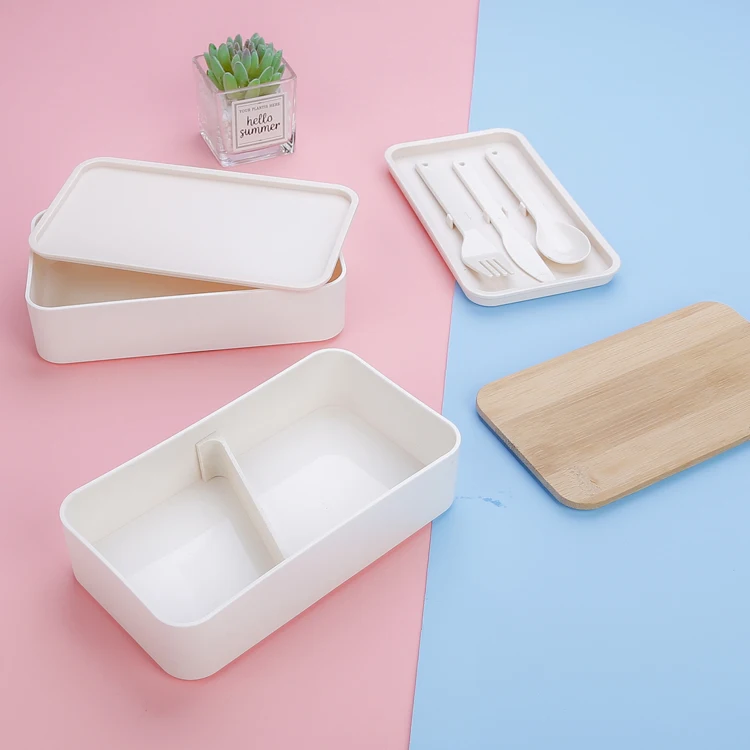 Portable Food Mealtime Double Layers Containers Leakproof Bamboo Lid Lunch Bento Box